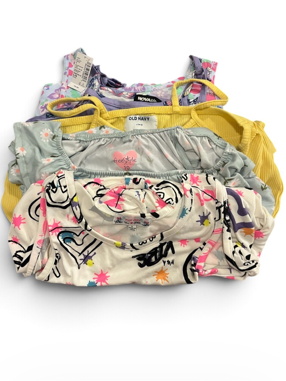 Girls' Colorful Romper Haul - Yellow, Lavender, Mint, Printed White